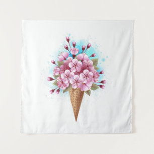 Rosa Sakura Ice Waffel Wandteppich