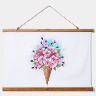Rosa Sakura Ice Waffel Wandteppich Mit Holzrahmen