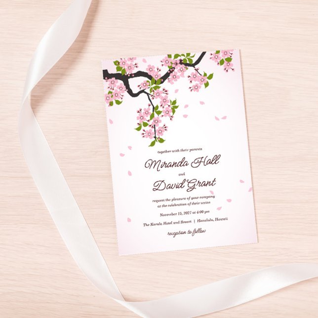Rosa Sakura japanische Kirschblüten Hochzeit Einladung (Von Creator hochgeladen)