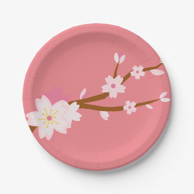Rosa Sakura Jerry Blossom Japanisch Pappteller (Vorderseite)