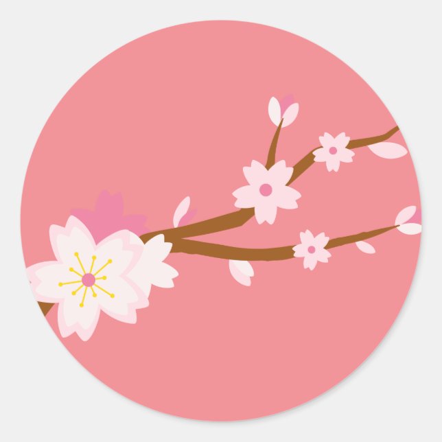 Rosa Sakura Jerry Blossom Japanisch Runder Aufkleber (Vorderseite)