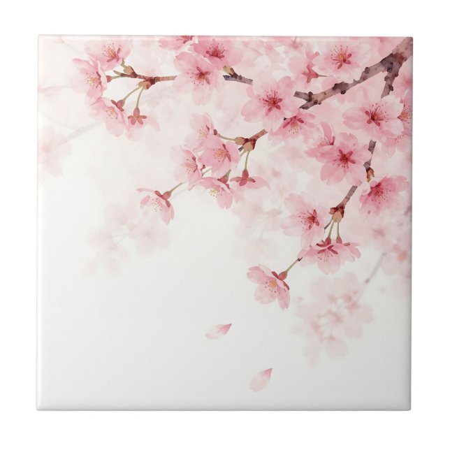 Rosa Sakura-Kirschblüten-Wasserfarbenmuster Fliese (Vorderseite)