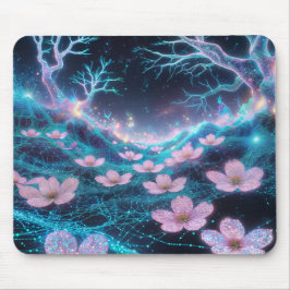 Rosa Sakura Kosmischer Neon Vibes Mousepad