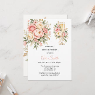 Rosa Salbei Champagner Floraler Brunch & Sekt Einladung