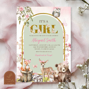 Rosa Salbei Grüne Wald Baby-Party Einladung