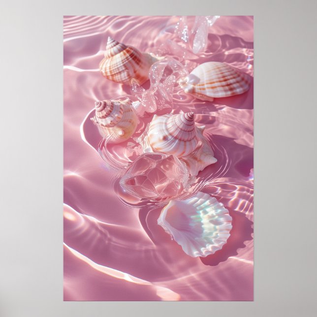 Rosa Sand und Seashells Mermaidcore Ästhetik Poster (Vorne)