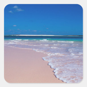 Rosa Sandstrand in der Conch Bay, Cat Island, Quadratischer Aufkleber