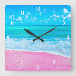 Rosa Sandstrand Quadratische Wanduhr