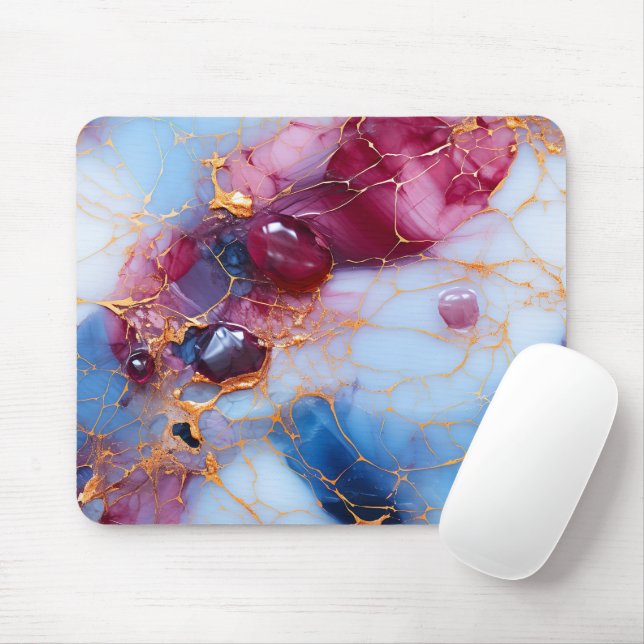 Rosa- & Saphir-Marmor mit Goldadern Mousepad (Mit Mouse)