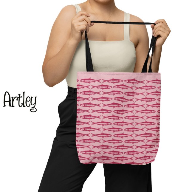 Rosa Sardine Art Pattern Fische Zeichnungen Tasche (Von Creator hochgeladen)