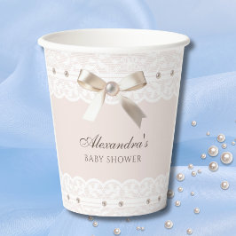Rosa Satin Bow Regency White Lace Baby Dusche Pappbecher