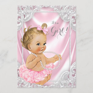 Rosa Satin-Perlen-Baby-Dusche Einladung