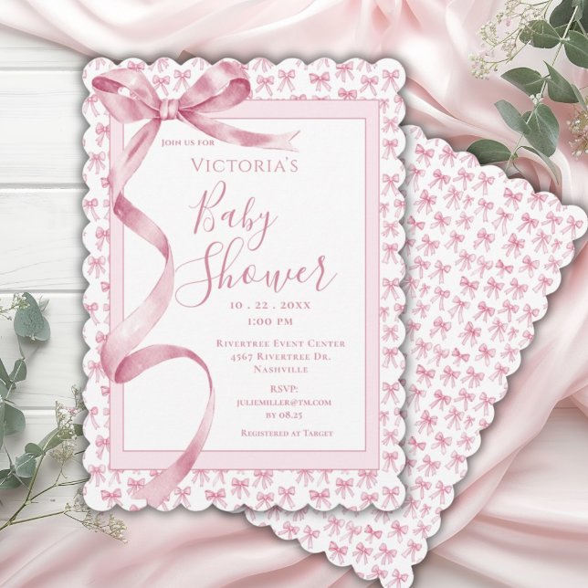 Rosa Satin Ribbon Elegant Baby Girl Dusche Einladung (Von Creator hochgeladen)