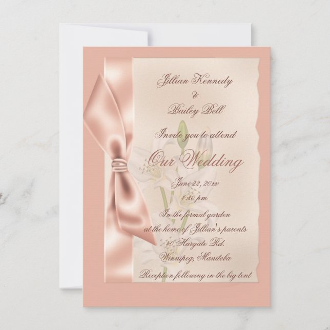 Rosa Satin Ribbon feierliche Hochzeit Einladung (Vorderseite)