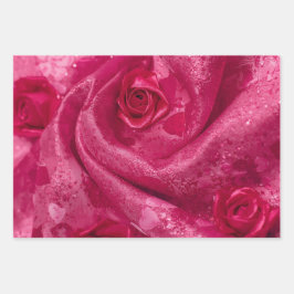 Rosa Satinrose Geschenkpapier Set