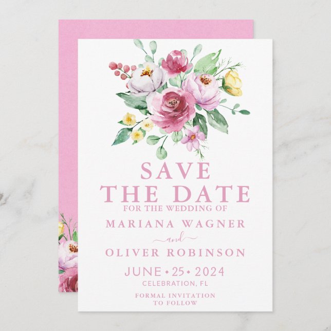 Rosa Save the Date Einladung (Vorne/Hinten)