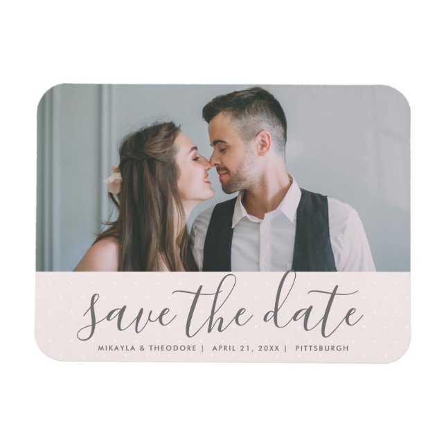 Rosa Save the Date Hochzeitsstich - Foto Magnet (Horizontal)
