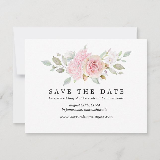 Rosa Save the Date Karte mit Foto hinten (Vorderseite)