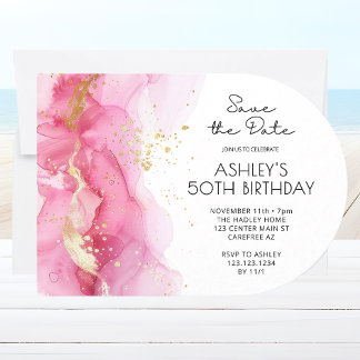 Rosa Save the Date Moderner 50. Geburtstag Einladung