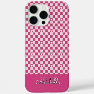 Rosa Schachbretter und Herz iPhone 16 Pro Max Hülle