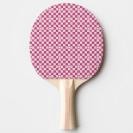 Rosa Schachbretter und Herz Tischtennis Schläger