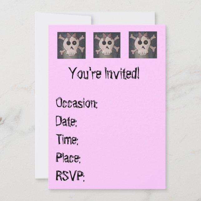 Rosa Schädel-Einladungen Geburtstag oder Einladung (Vorderseite)
