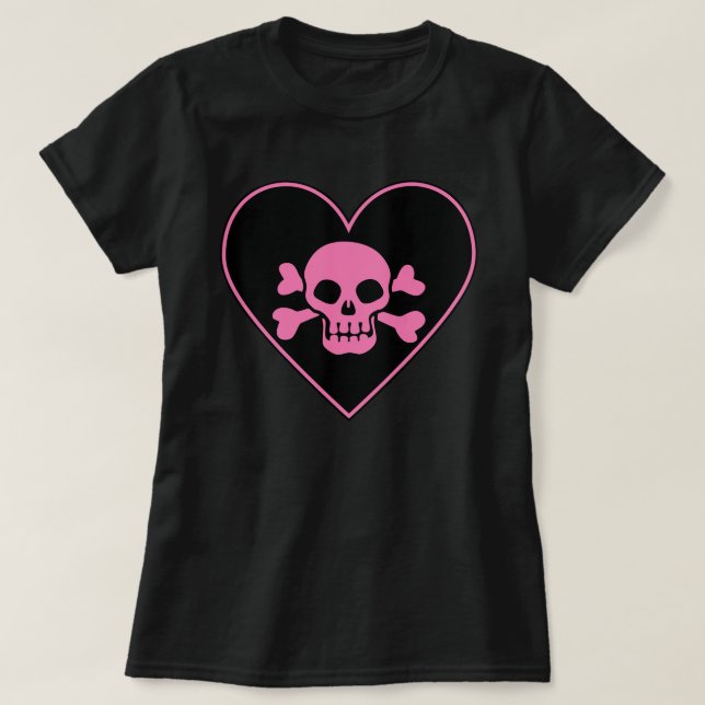 Rosa Schädel im Herzen T-Shirt (Design vorne)
