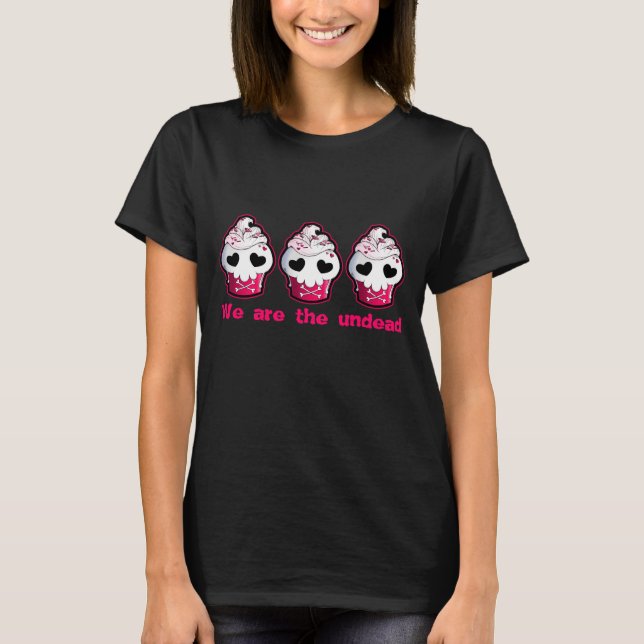 Rosa Schädel-kleiner Kuchen T-Shirt (Vorderseite)