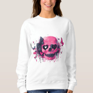 Rosa Schädel mit Schmetterlingen und Herz Sweatshirt