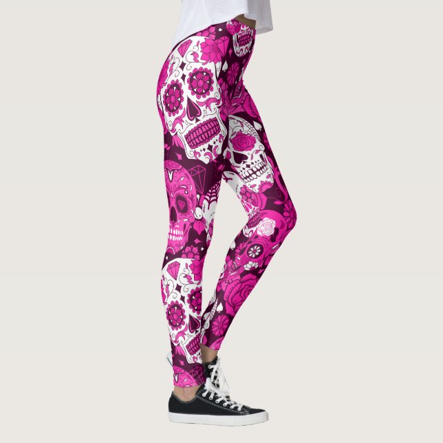 Rosa Schädelmuster Leggings (Rechts)
