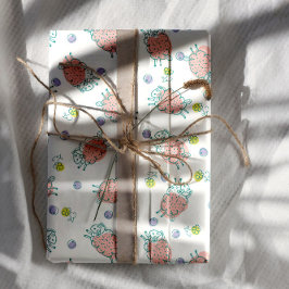 Rosa Schaf mit Blumen & Beeren - Süßes Muster Geschenkpapier Set