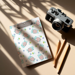 Rosa Schaf mit Blumen & Beeren - Süßes Muster Klemmbrett