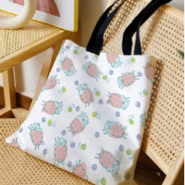 Rosa Schaf mit Blumen & Beeren - Süßes Muster Tasche