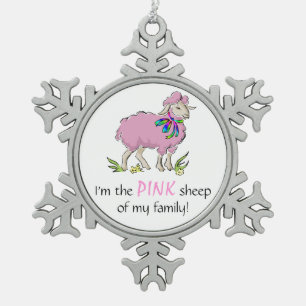 Rosa Schafe der Familie Schneeflocken Zinn-Ornament