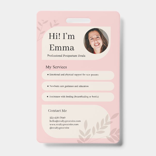 Rosa Scham Postpartum-Doula Professionelles Design Ausweis (Vorderseite)