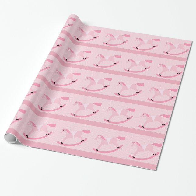 Rosa Schaukelpferd-Babyparty-Packpapier Geschenkpapier (Ungerollt)