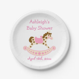 Rosa Schaukelpferd-Babyparty Pappteller