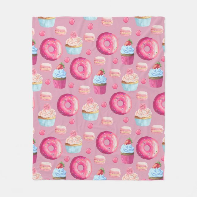 Rosa Schaumgummiringe, kleine Kuchen und Fleecedecke (Vorderseite)