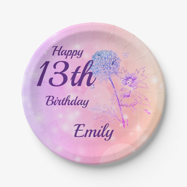 Rosa Schein-feenhaftes Mädchen-13. Geburtstag Pappteller (Vorderseite)