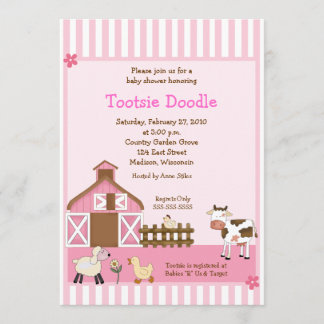 Rosa Scheunen-Farm der Tiereyard Babyparty lädt Einladung