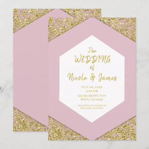 Rosa Schick Chic Gold Glitterflakes Glam Hochzeit Einladung