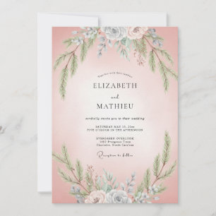 Rosa Schiefer Blatt Hochzeit Einladung