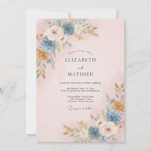 Rosa Schiefer Pfingstrosen-Hochzeit Einladung