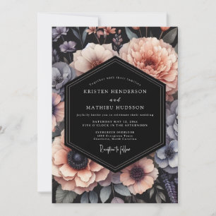 Rosa & Schieferfarbene Florale Hochzeit Einladung
