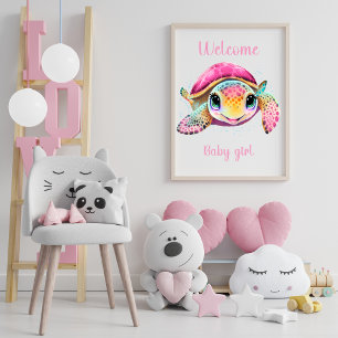 ROSA SCHILDKRÖTE WILLKOMMEN BABY MÄDCHEN POSTER