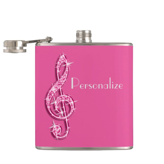 Rosa schillernder funkelnd Musiknoten Flachmann (Geöffnet)
