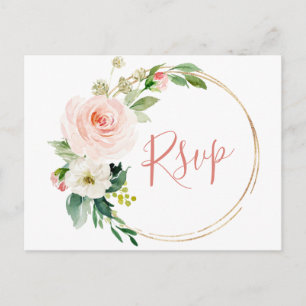 Rosa Schimmer Blumen Grünpflanzen Florale Hochzeit Postkarte