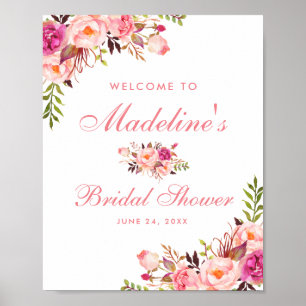 Rosa Schimmer Blumen Hochzeitsdusche Willkommen Poster