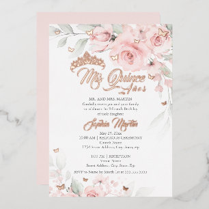 Rosa Schimmernde Florale Rose Gold Mis Quince Quin Folieneinladung