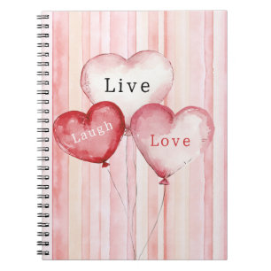 Rosa Schimmerstreifen Herz Ballons Live Laugh Love Notizblock